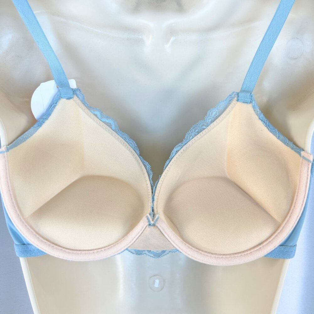 VS Bombshell Inspired Adds 2 Cups Ultimate Pushup Bra 32B Blue Lace - Picture 3 of 6